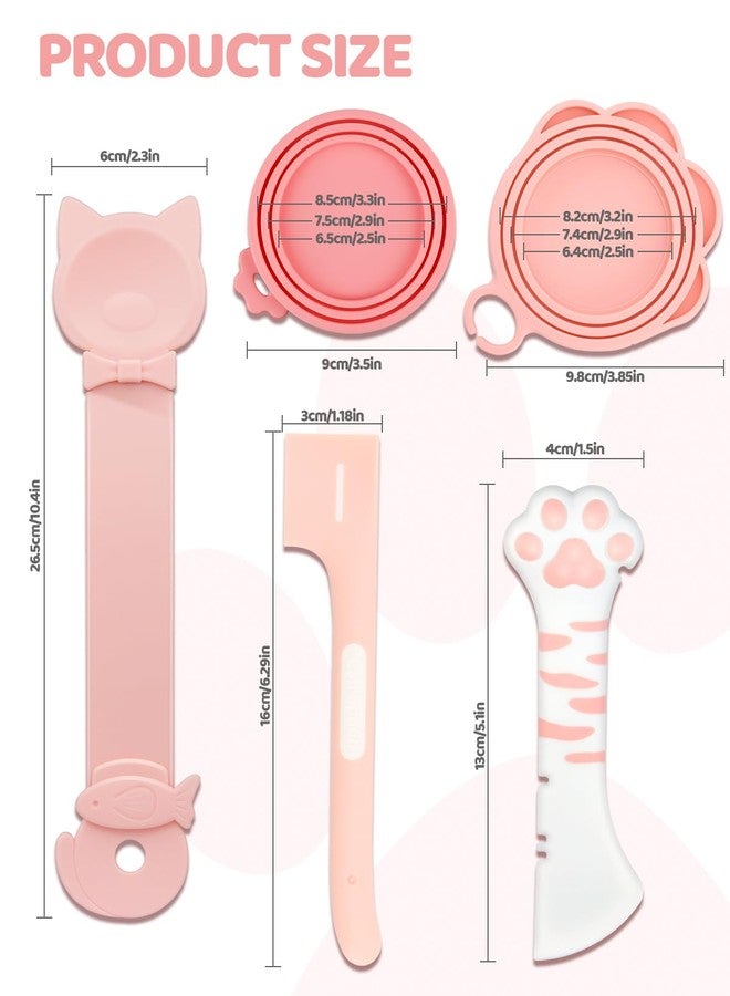 Aecsze 5 PCS Cat Food Can Covers Lids Set, Silicone Pet Food Can Lids with Multi-Function Cat Food Spoon and Opener, Cat Food Squeezer, Cute Wet Food Spoon for Cats and Dogs - Image 2